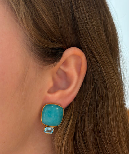 Amazonite Blue Topaz Clip Earrings