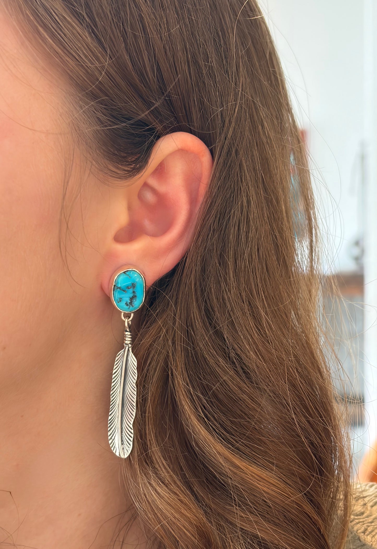 Sterling Silver Turquoise Feather Earrings