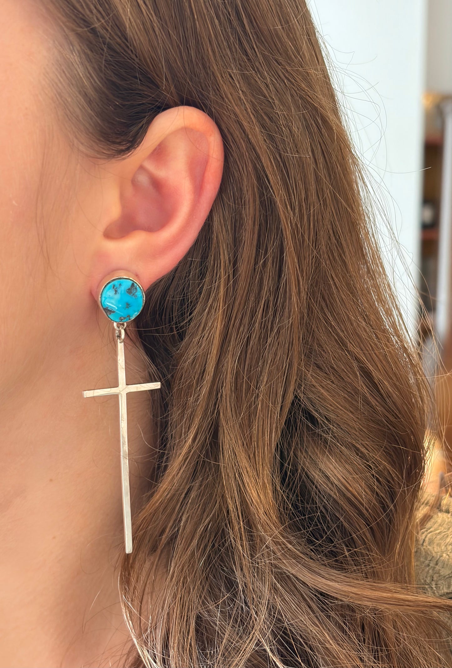 Sterling Silver Turquoise Cross Earrings