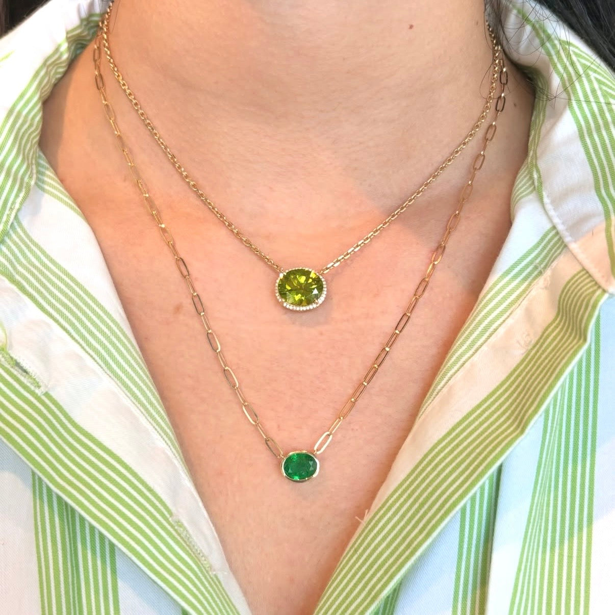 Oval Peridot with Diamond Halo Necklace