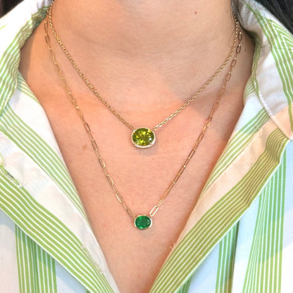 Oval Peridot with Diamond Halo Necklace