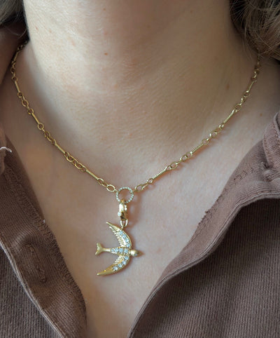 Brushed Gold & Diamond Bird Pendant