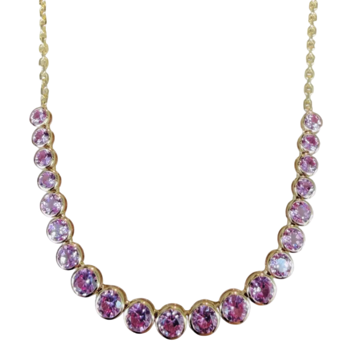 Lab Pink Sapphire Half Tennis Necklace