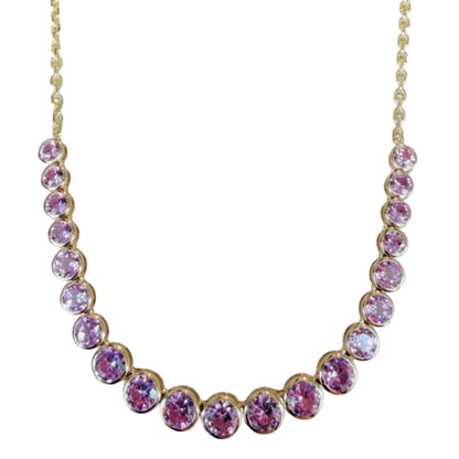 Lab Pink Sapphire Half Tennis Necklace
