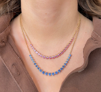 Lab Pink Sapphire Half Tennis Necklace