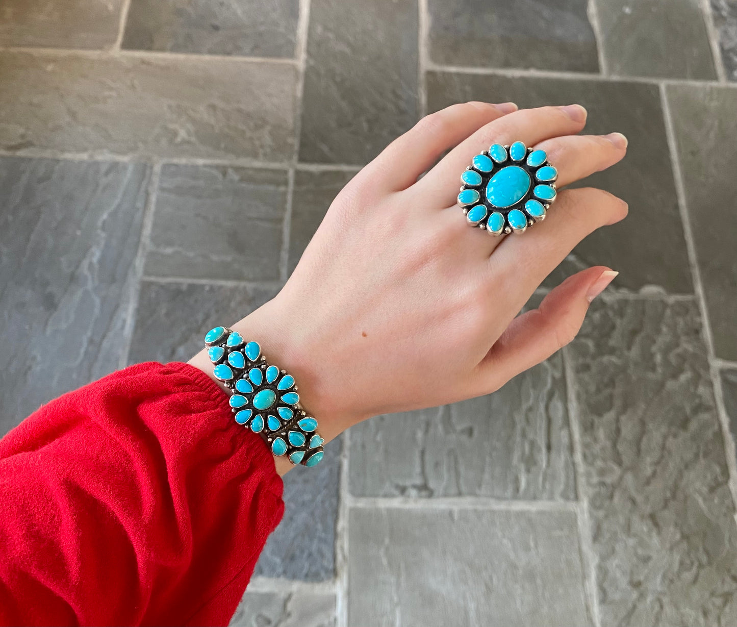 Turquoise Flower Cuff Bracelet