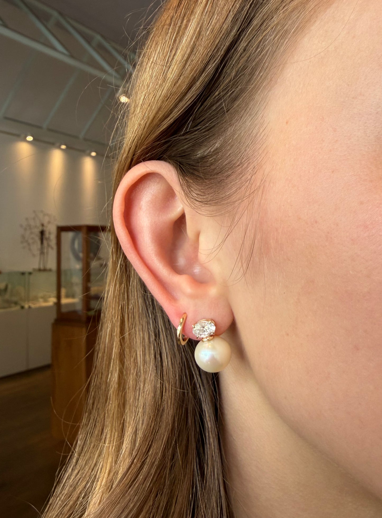 Lab Grown Diamond and Pearl Earrings