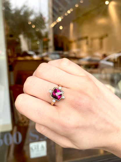 Rhodolite Garnet with Diamonds Ring