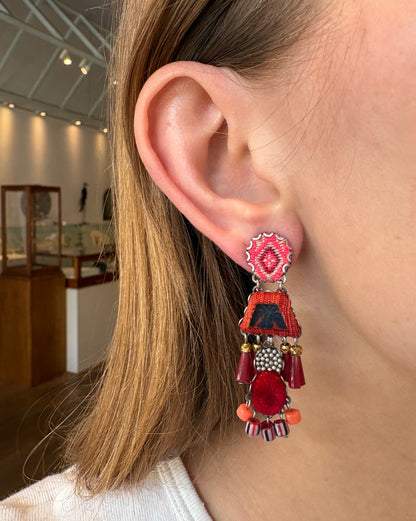 Long Crimson Fire Earrings