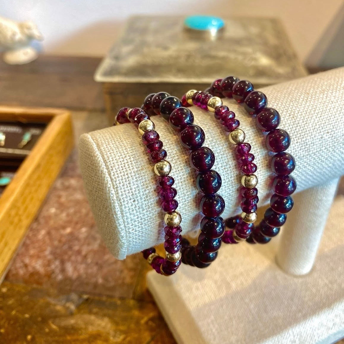 Garnet Beaded Stretch Bracelet