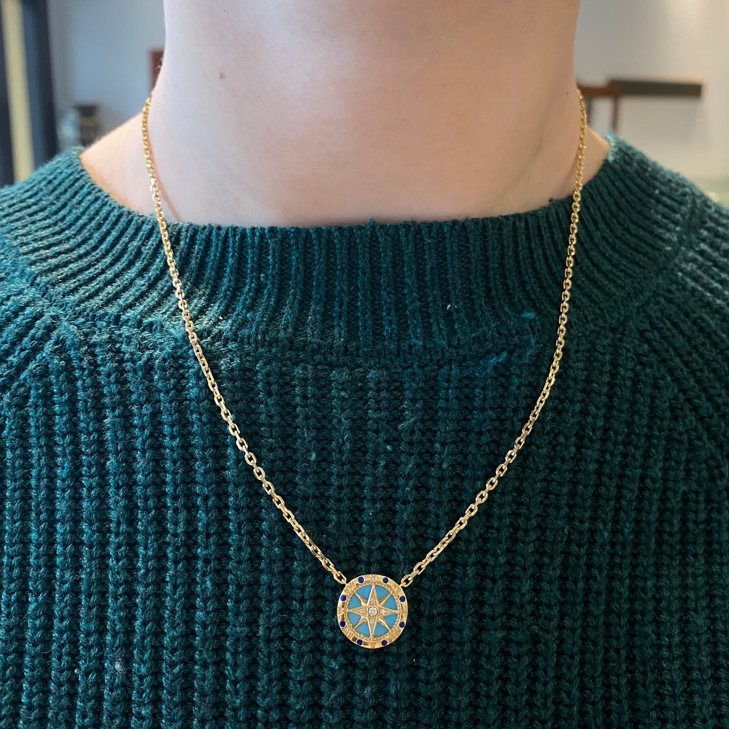 Diamond & Turquoise Compass Necklace