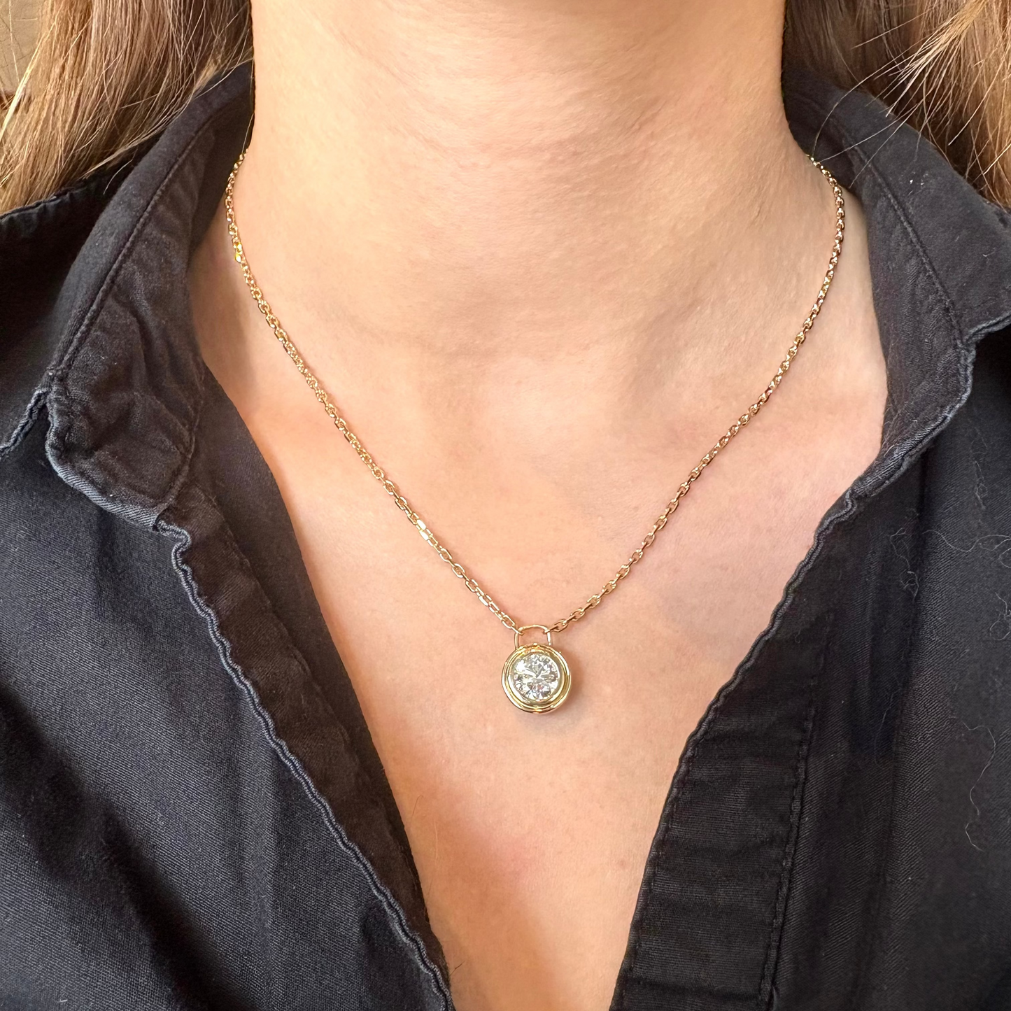 Wide Bezel Set Lab Grown Diamond Necklace