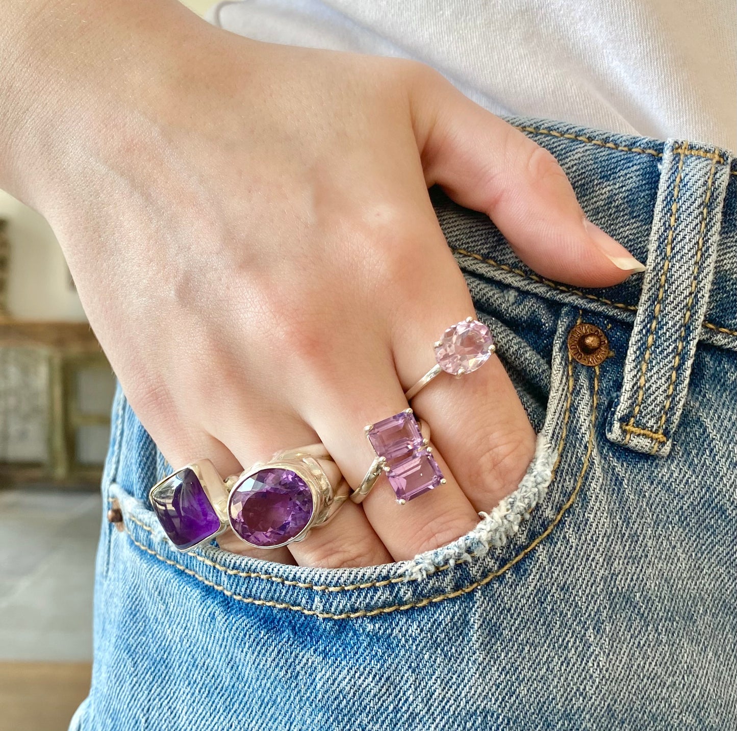 Amethyst Solitaire Silver Ring