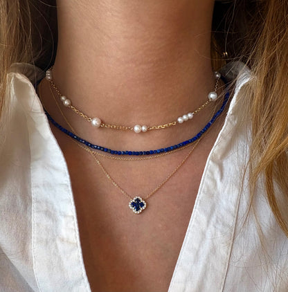Blue Sapphire & Diamond Clover Necklace