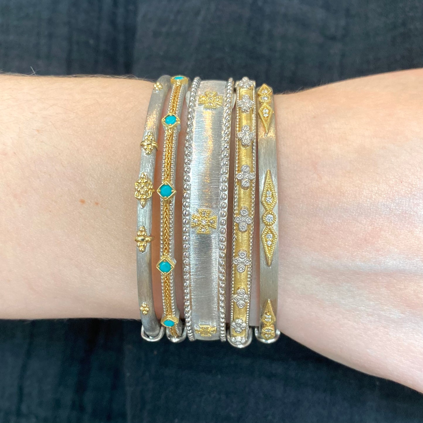 Mixed Metal Beaded Trio Bangle