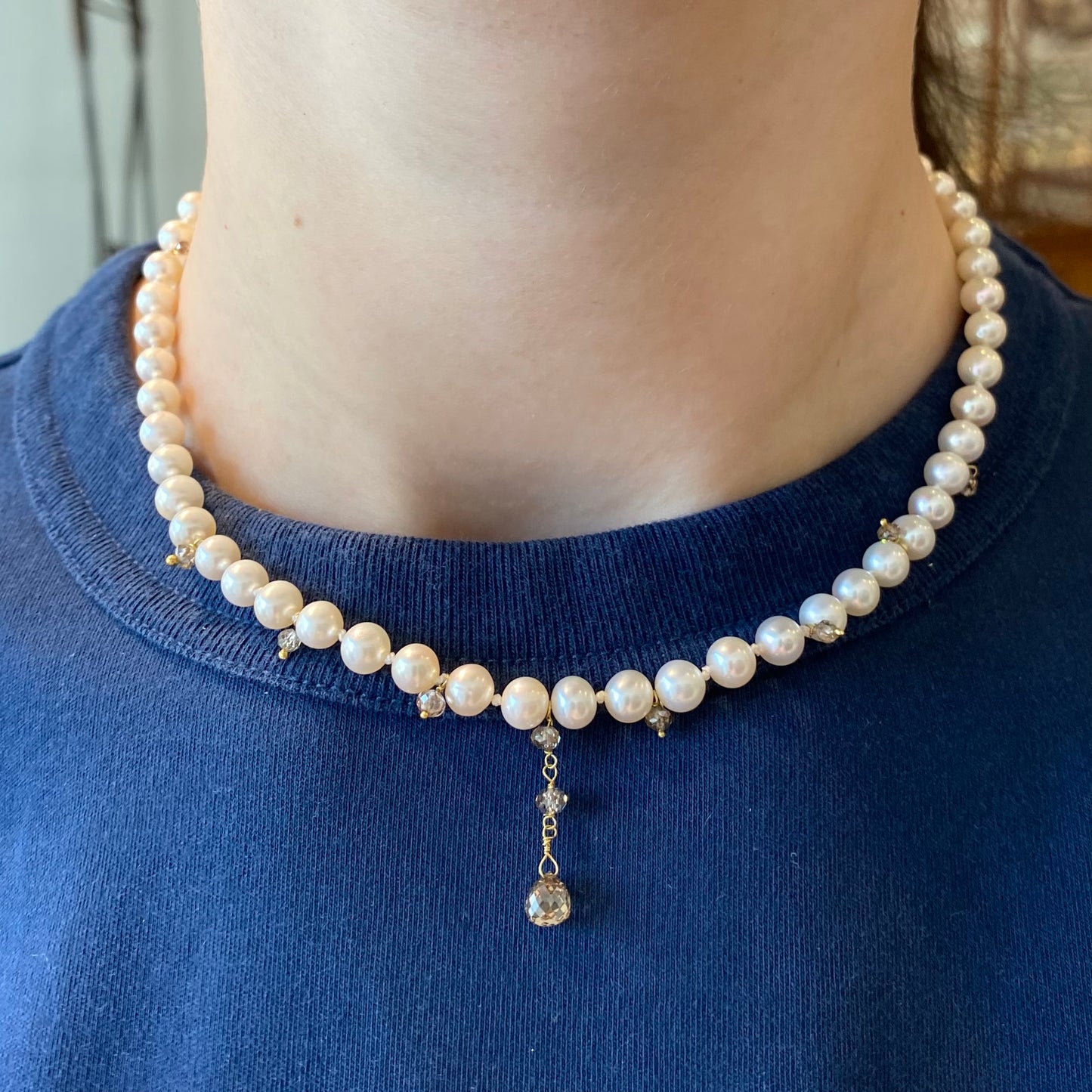 Pearl and Natural Diamond Necklace