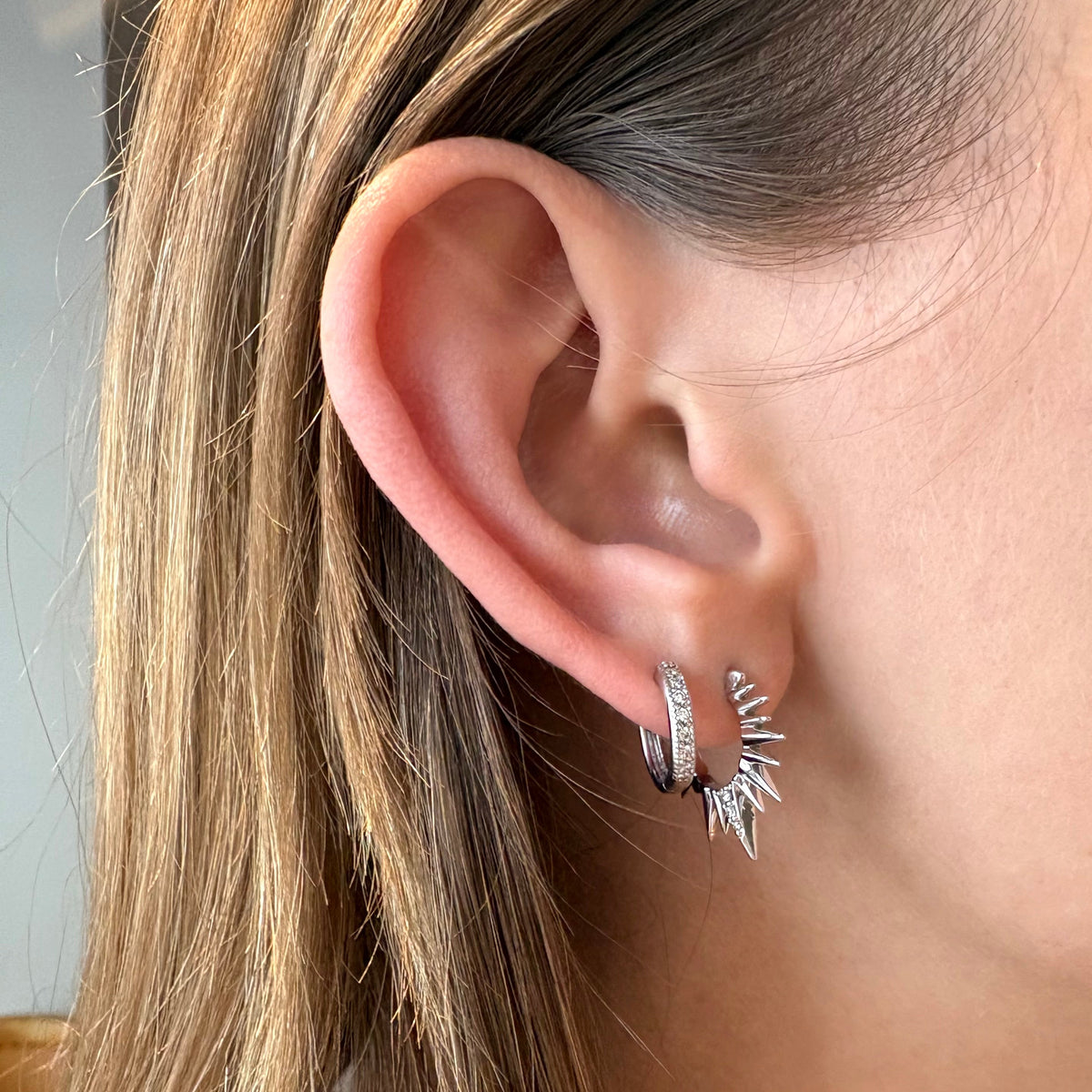 White Gold Diamond Huggie Hoop Earrings
