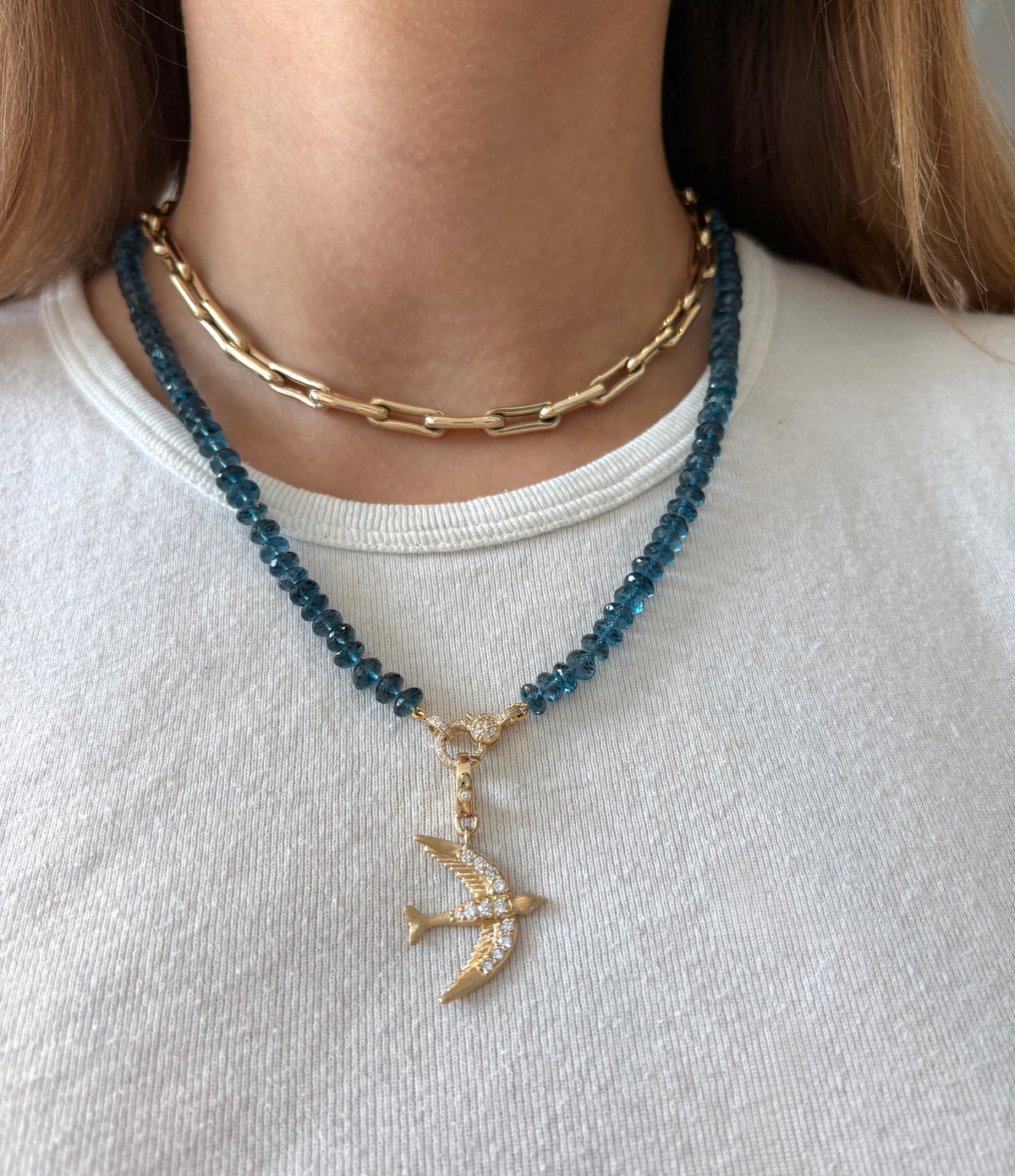 London Blue Topaz Necklace with Diamond Clasp