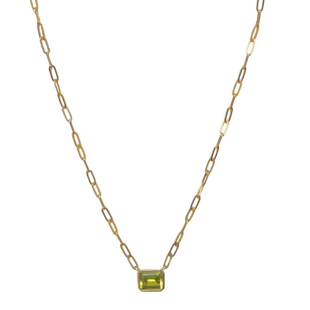 Emerald Cut Peridot Paperclip Necklace