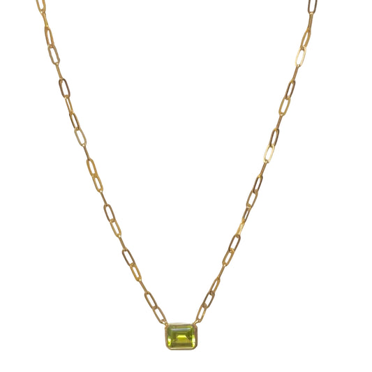 Emerald Cut Peridot Paperclip Necklace