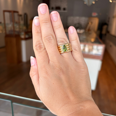 Tear Drop Peridot Multi-Banded Ring