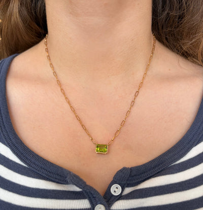Emerald Cut Peridot Paperclip Necklace
