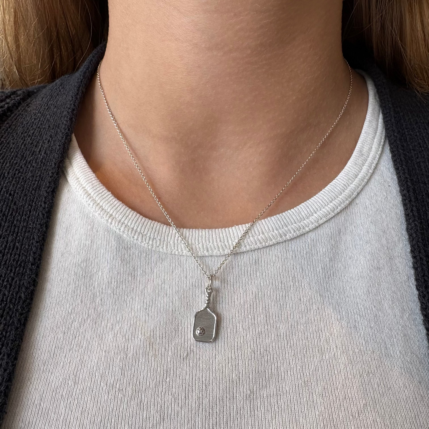 Silver Pickleball Paddle Charm