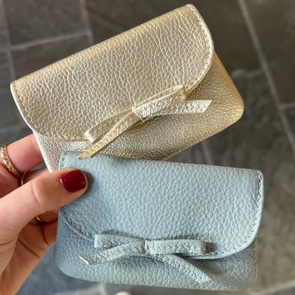 Ice Blue Pebble Grain Petite Case with Bow