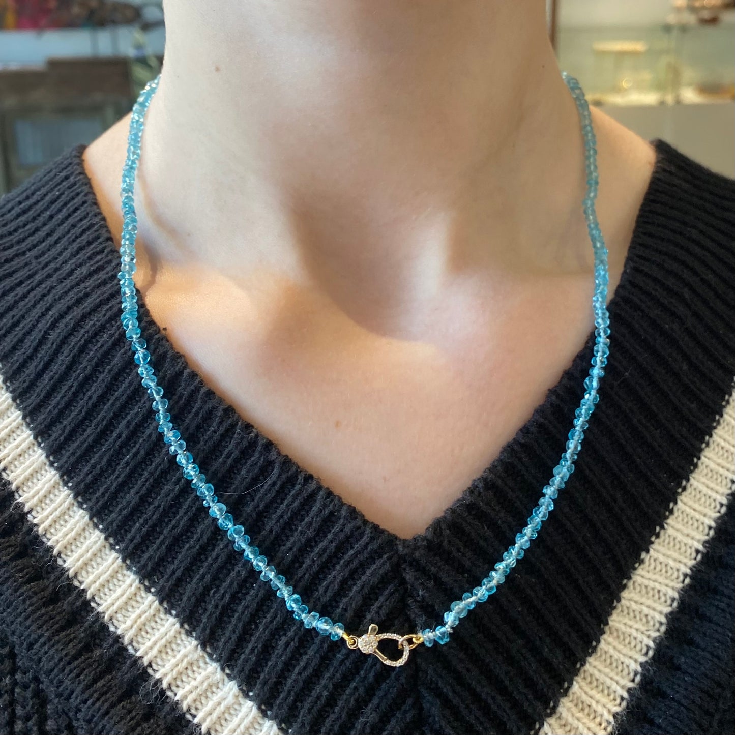 Apatite Beaded Necklace with Diamond Clasp