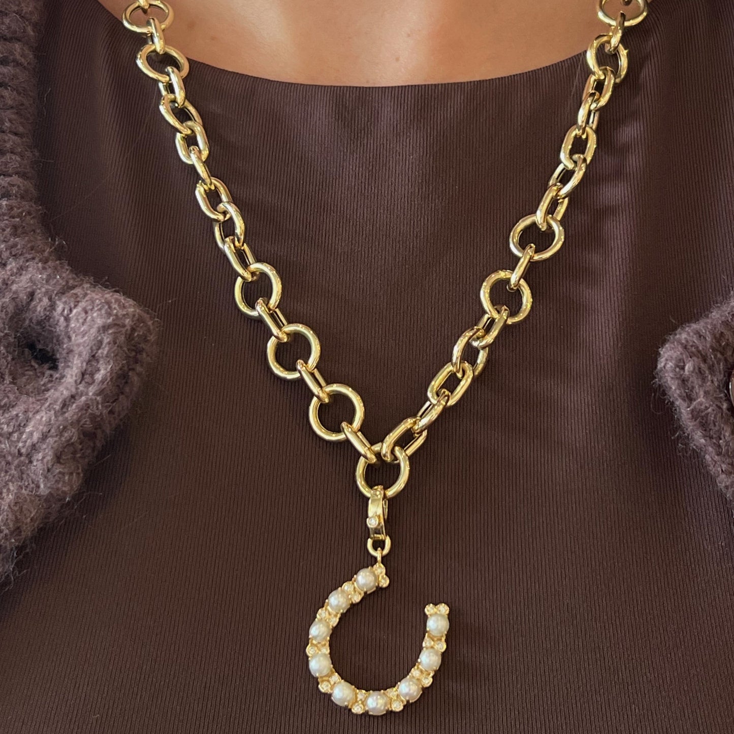 Lucky Horseshoe Charm with Pearls & Diamonds