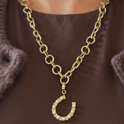 Lucky Horseshoe Charm with Pearls & Diamonds