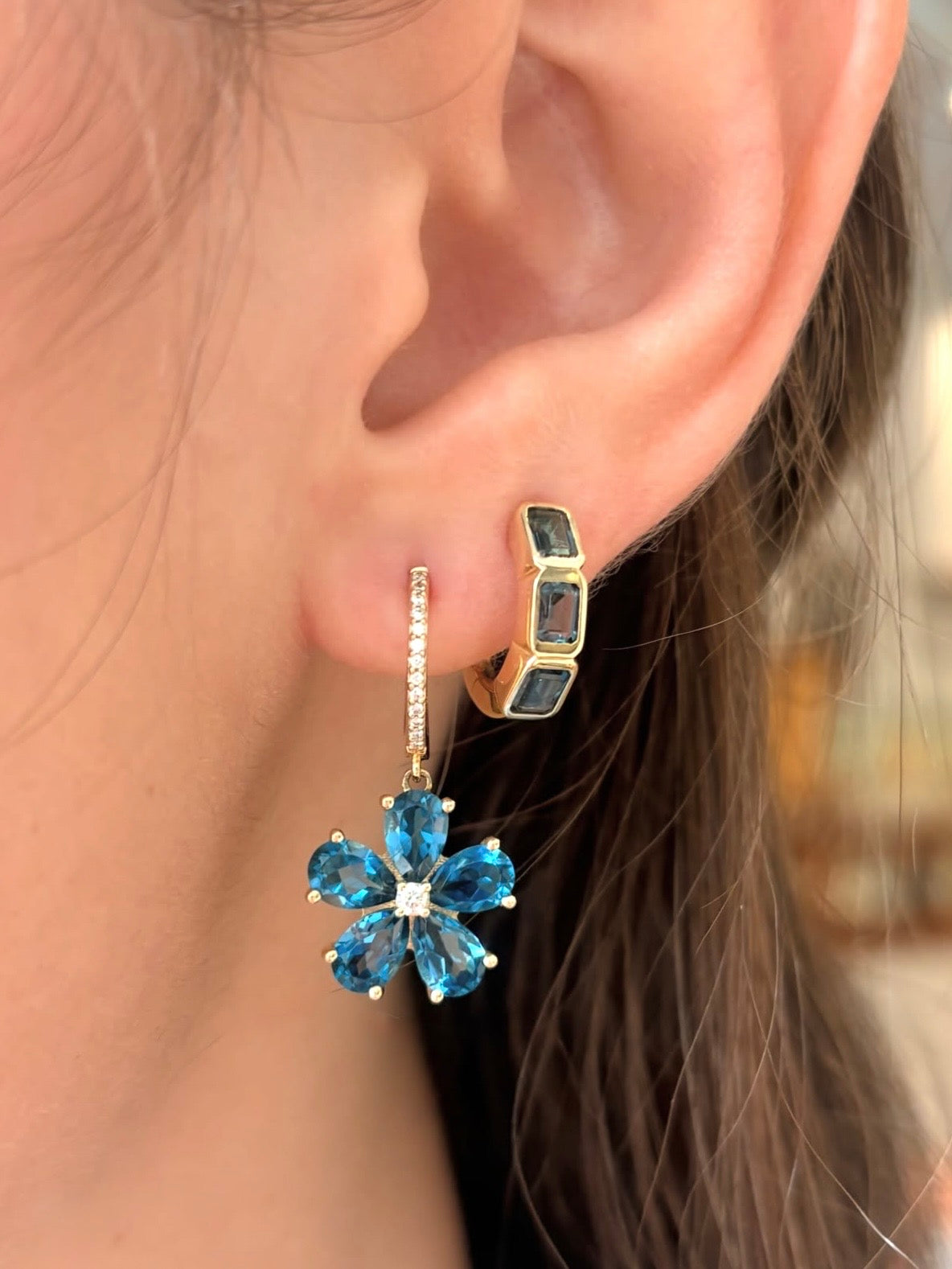 London Blue Topaz Bezel Huggies