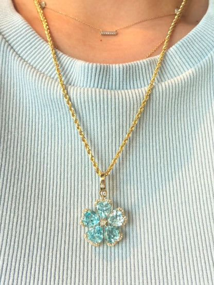 Light Blue Topaz & Diamond Flower Pendant