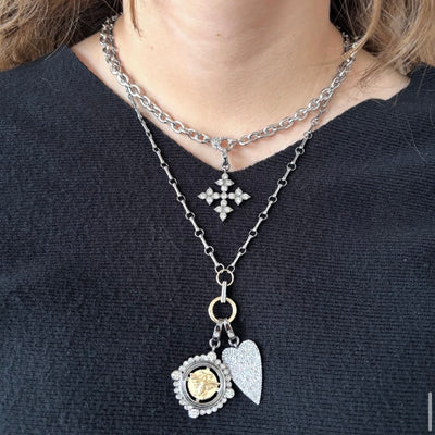 Oxidized Pave Heart Pendant