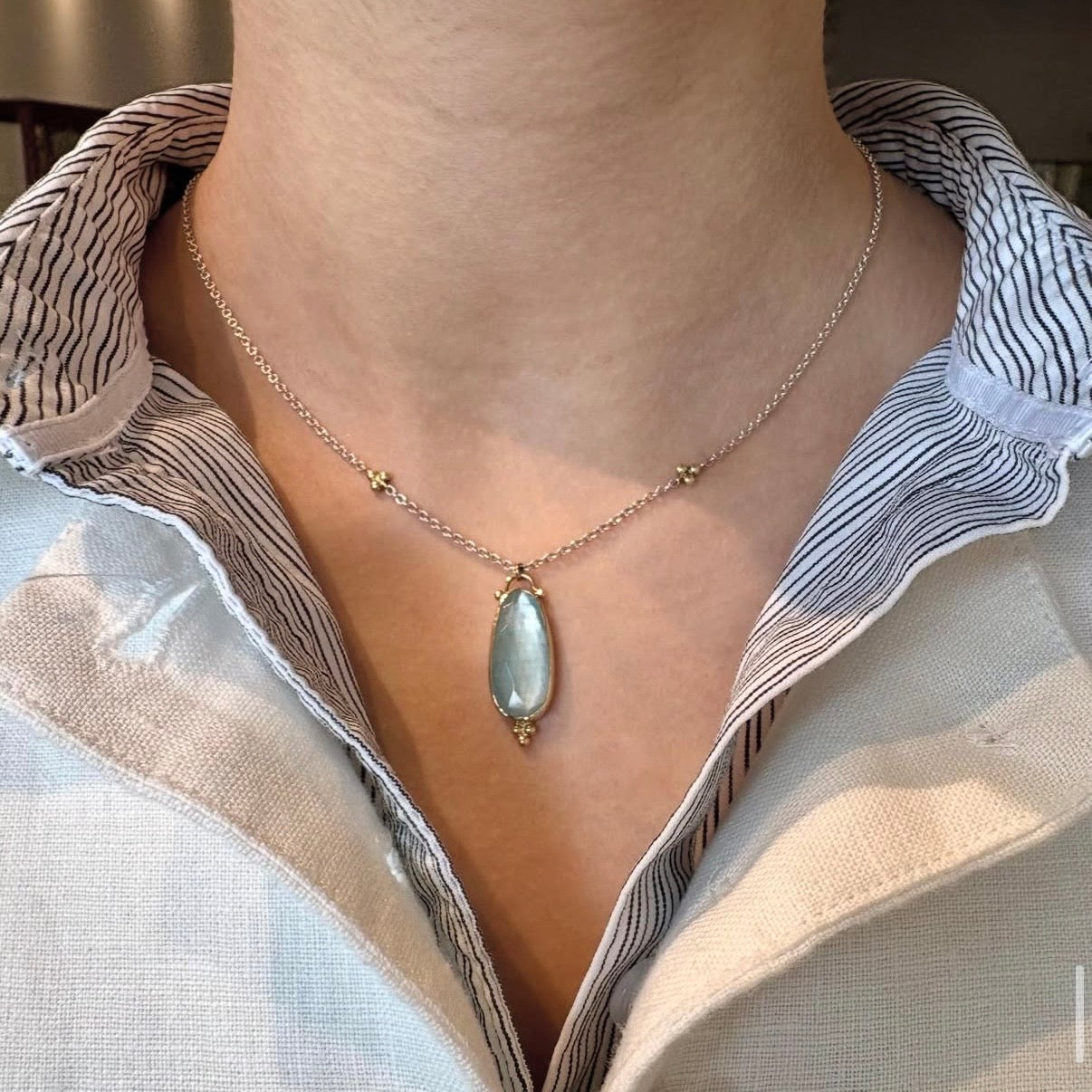 Aquamarine Mixed Metal Necklace