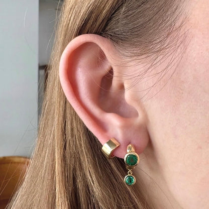 Emerald Bezel and Dangle Huggie Earrings
