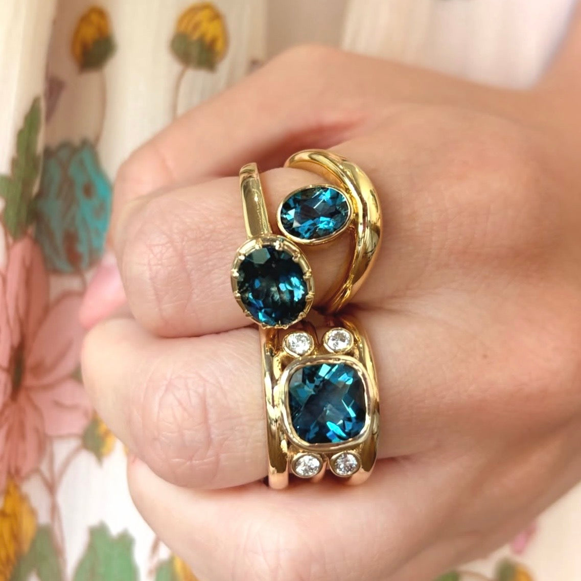London Blue Topaz Claw Bezel Gold Ring
