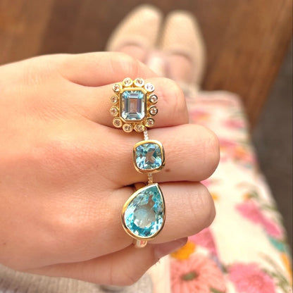 White & Blue Topaz Flower Ring