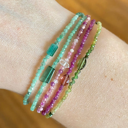 Pink Tourmaline & Herkimer Diamond Bracelet