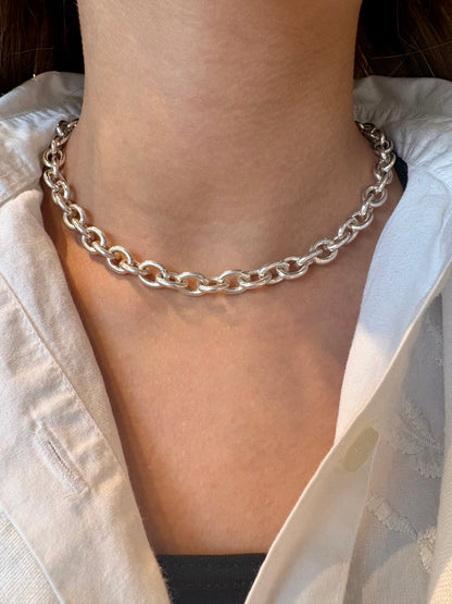Silver Oval Cable Chain Necklace