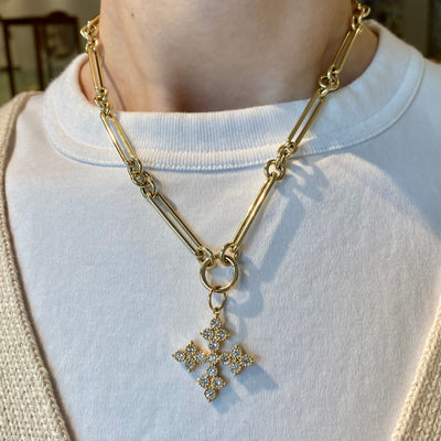 Quatrefoil Gold & Diamond Cross Charm