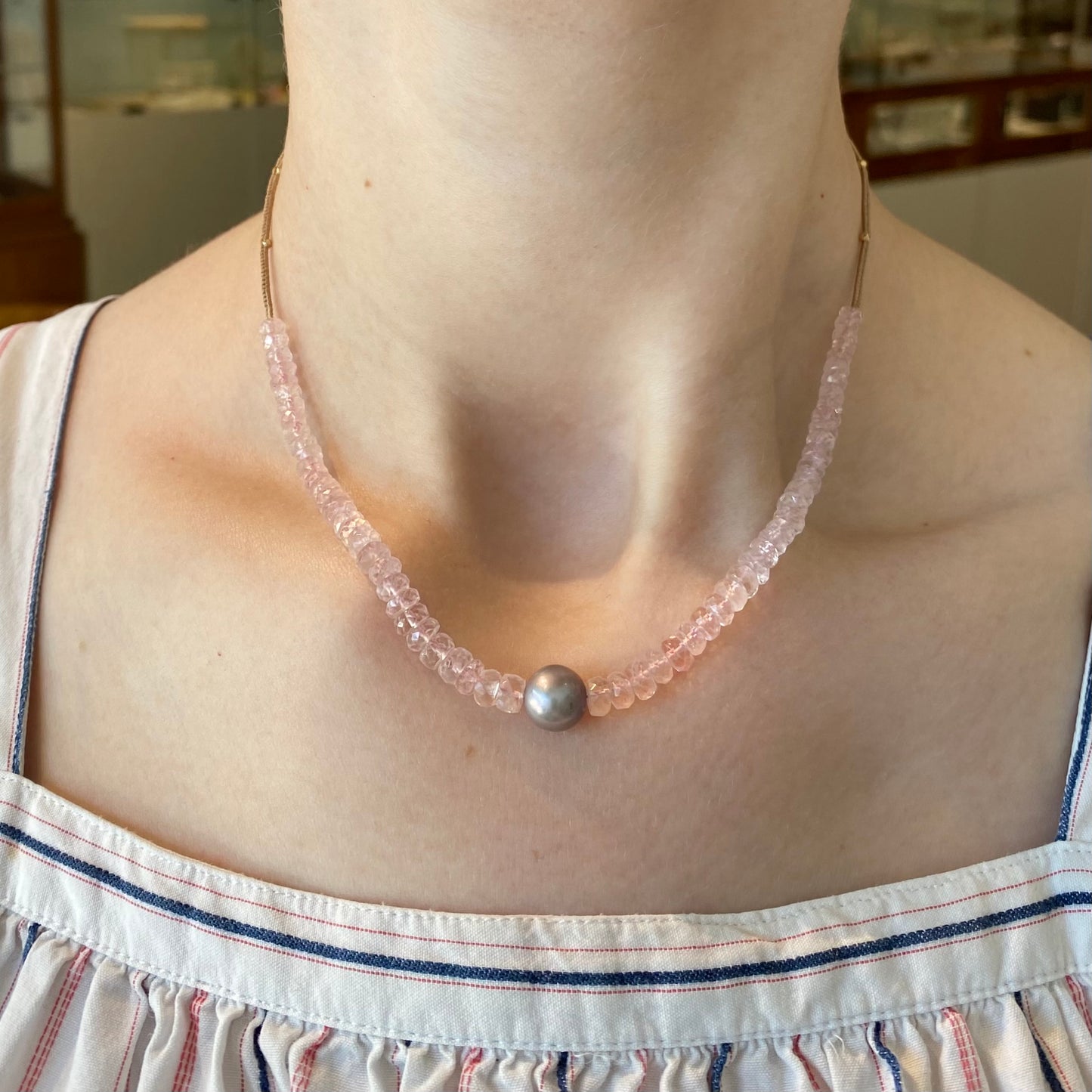Morganite & Silver Pearl Necklace