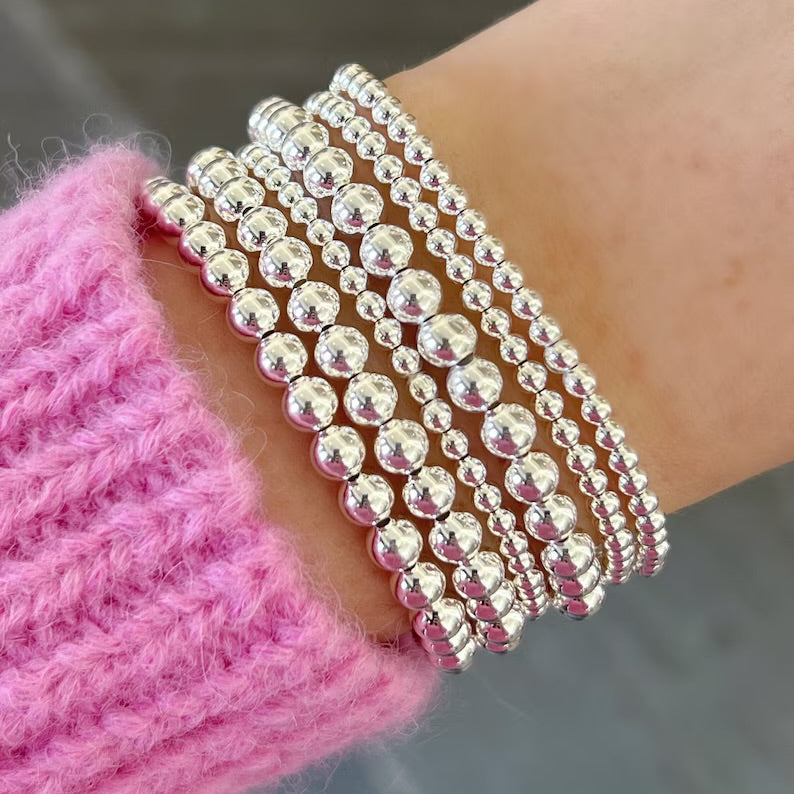 Silver Bead Stretch Bracelets
