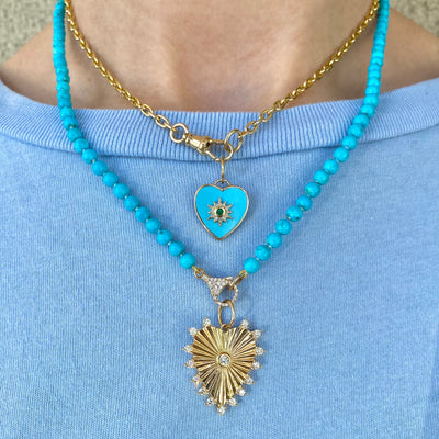 Emerald, Diamond, & Turquoise Heart Pendant