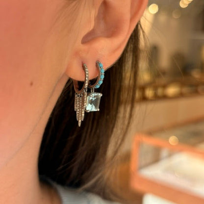 Silver Diamond Feather Drop Huggies
