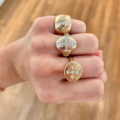 Textured Diamond Cross Ring