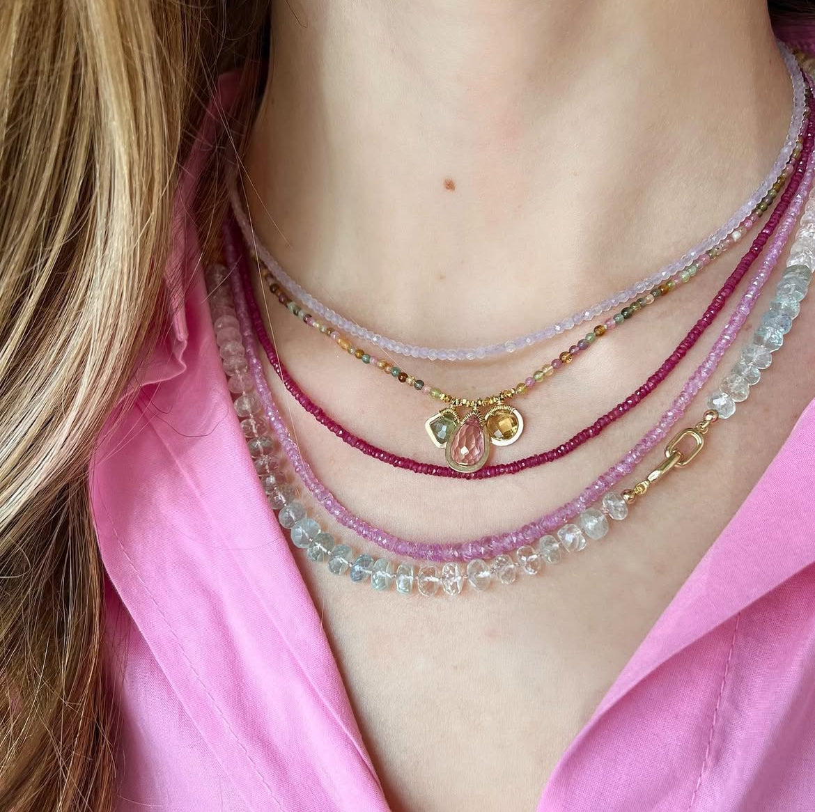 Graduated Pink Sapphires Bead Necklace