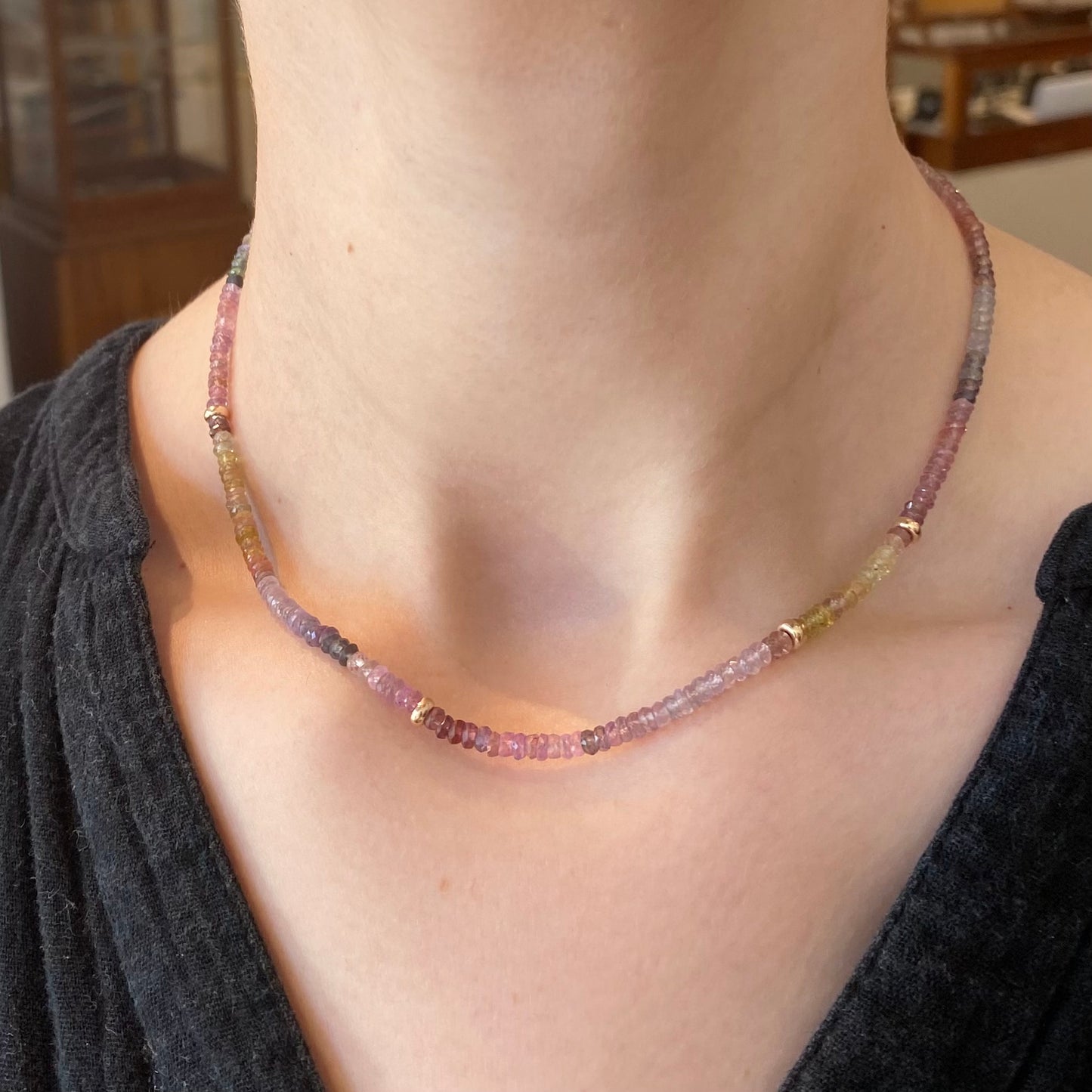Rainbow Sapphire & Gold Beaded Necklace