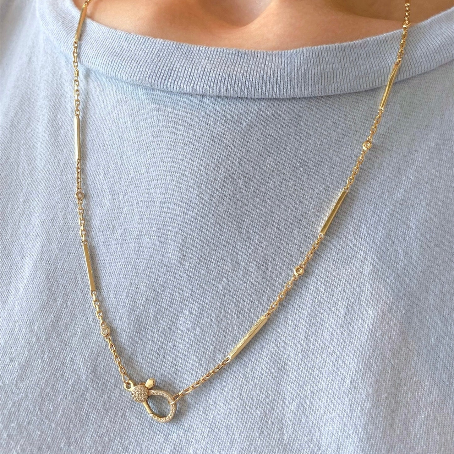 Alternating Bar and Diamond Bezel Necklace