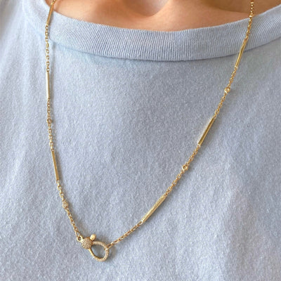 Alternating Bar and Diamond Bezel Necklace